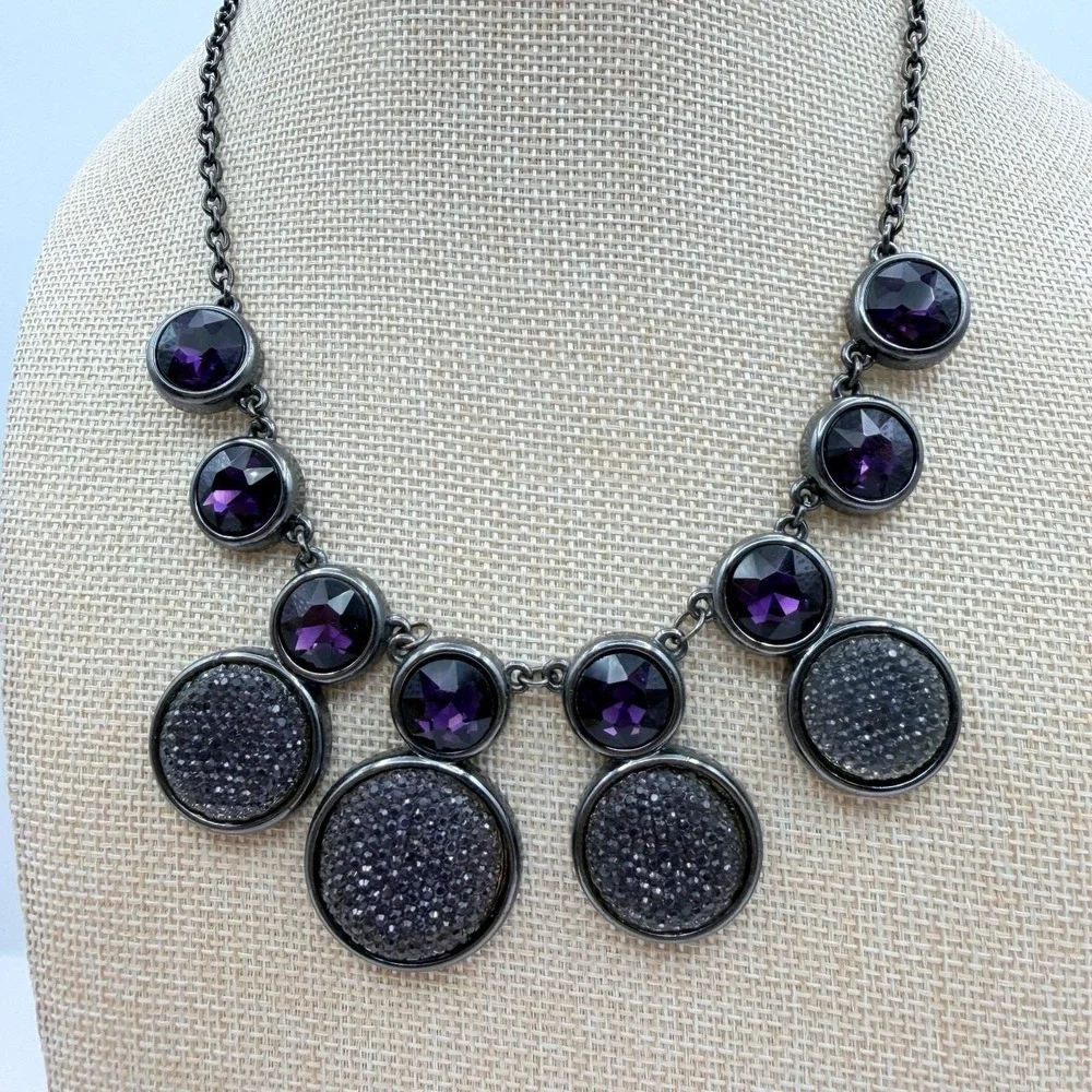 Vintage Y2K‎ Gunmetal Tone Bib Necklace Statement Boho Women's Classic Jewelry